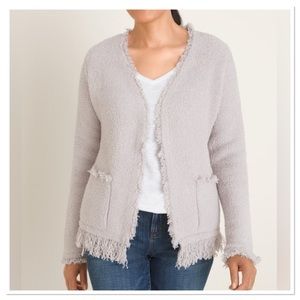 Barefoot Dreams Cozy Chic Fringed Jacket Long Sleeve Open Front Almond Small New
